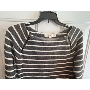 Ann Taylor LOFT Gray White Striped Cotton Blend Long Sleeve Sweater Size Small